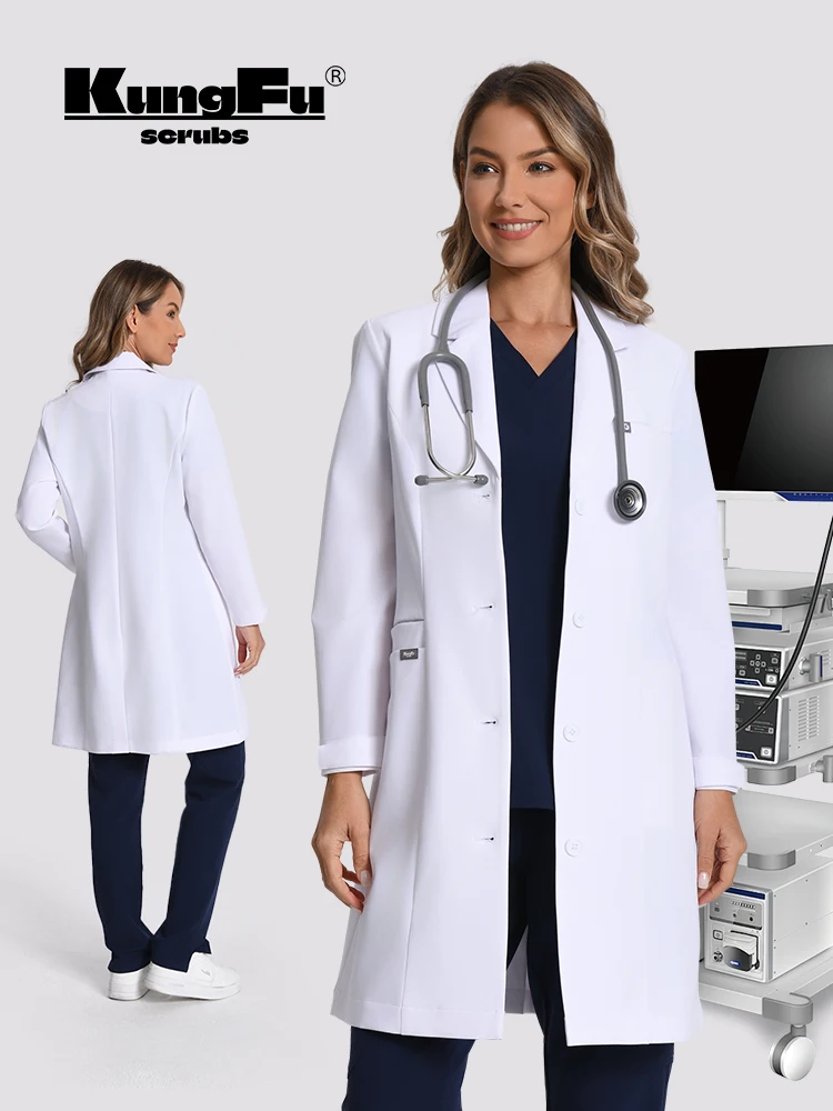 

KUNGFU SCRUBS Women Lab Coats Doctor Long Sleeve Jacket Suit style Hospital Laboratory Antibacterial Waterproof Medical Uniform