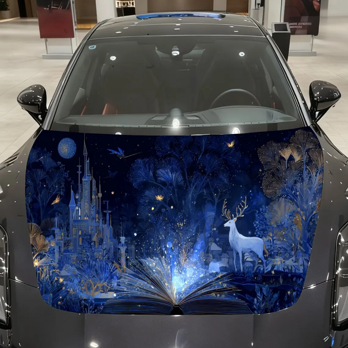 Blue - Flamed Magic Book Legend Car Vinyl Wrap, PVC Material Waterproof Car Hood Sticker, Self-Adhesive Scratch-Resistant Sticke