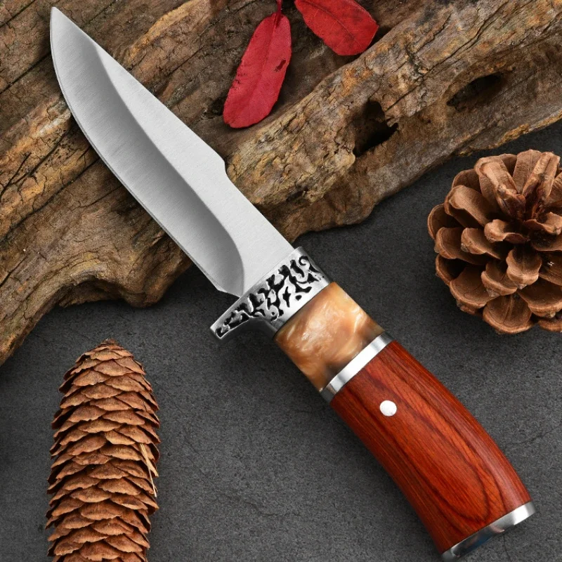 New resin mahogany handle outdoor jungle straight knife, self-defense survival knife, EDC portable multifunctional knife - view 4