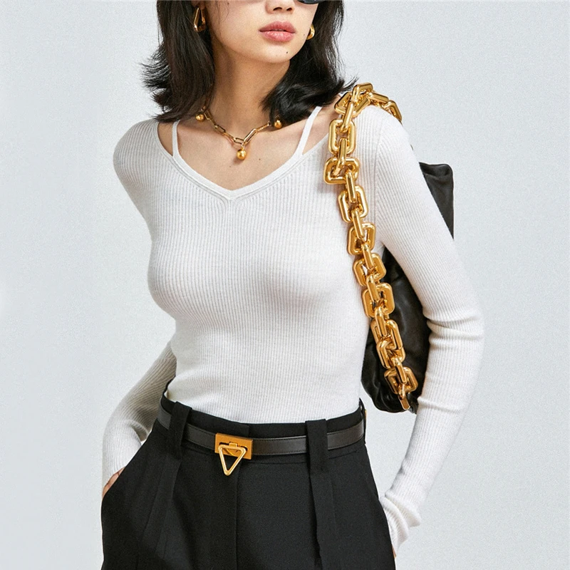 

Women V Neck Cut Out Rib Knit Top Jumper