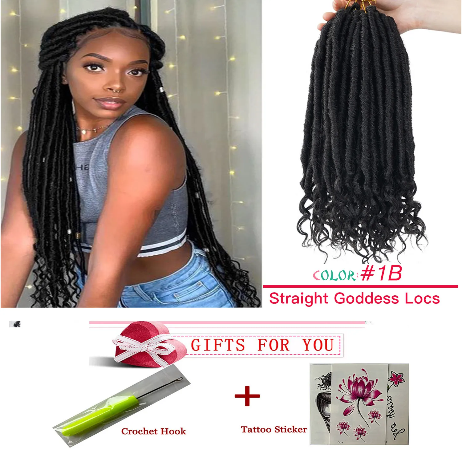 18 Inch Rechte Godin Faux Locs Hair Vlechten Synthetische Gehaakte Vlechten Haar Met Krullende Uiteinden 24Roots Dreadlocks Voor Vrouwen