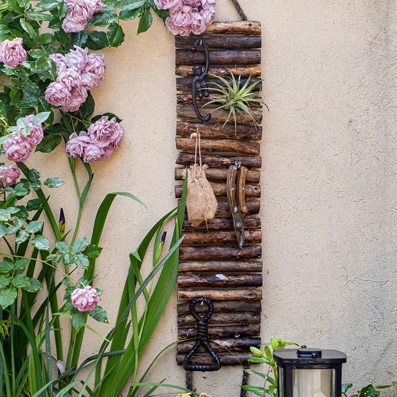 

Rustic Wooden Ladder Wall Hanger Creative Cafe Garden Storage Holders Flower Display Shelf Vintage Style Hanging Plant Holder
