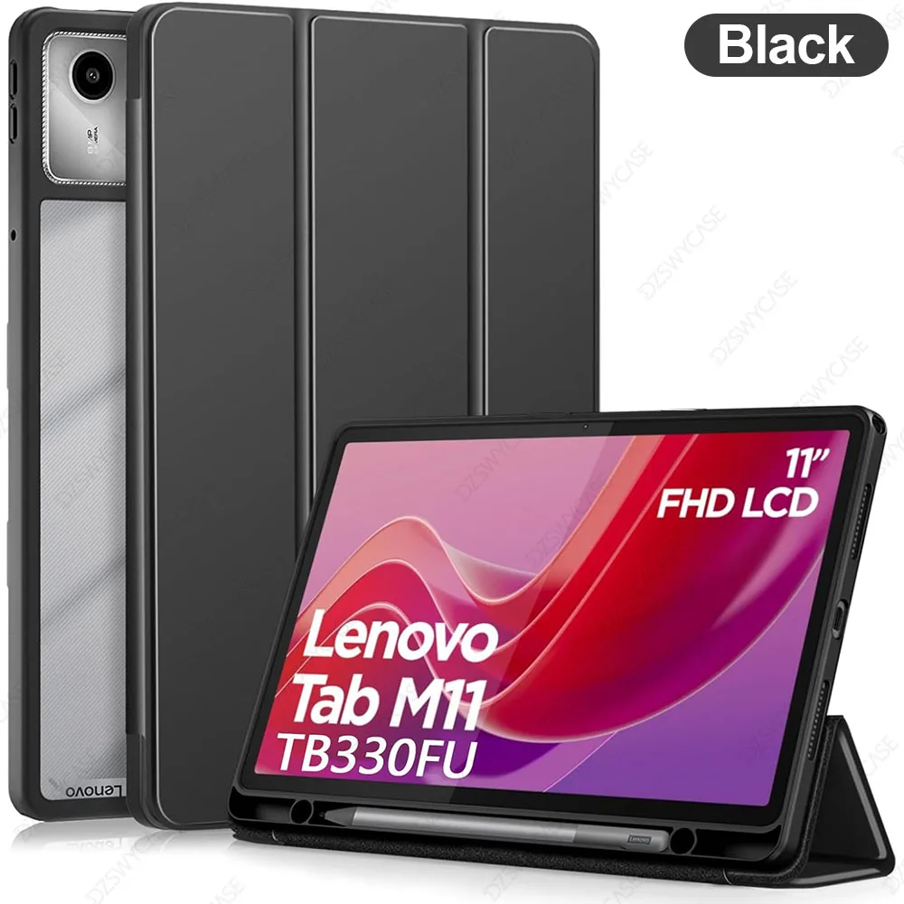 For Lenovo Tab M11 Case 11inch 2024 with Pen Holder,Clear Acrylic Hard Back Cover Trifold Stand for Xiaoxin Pad 11 2024 Case