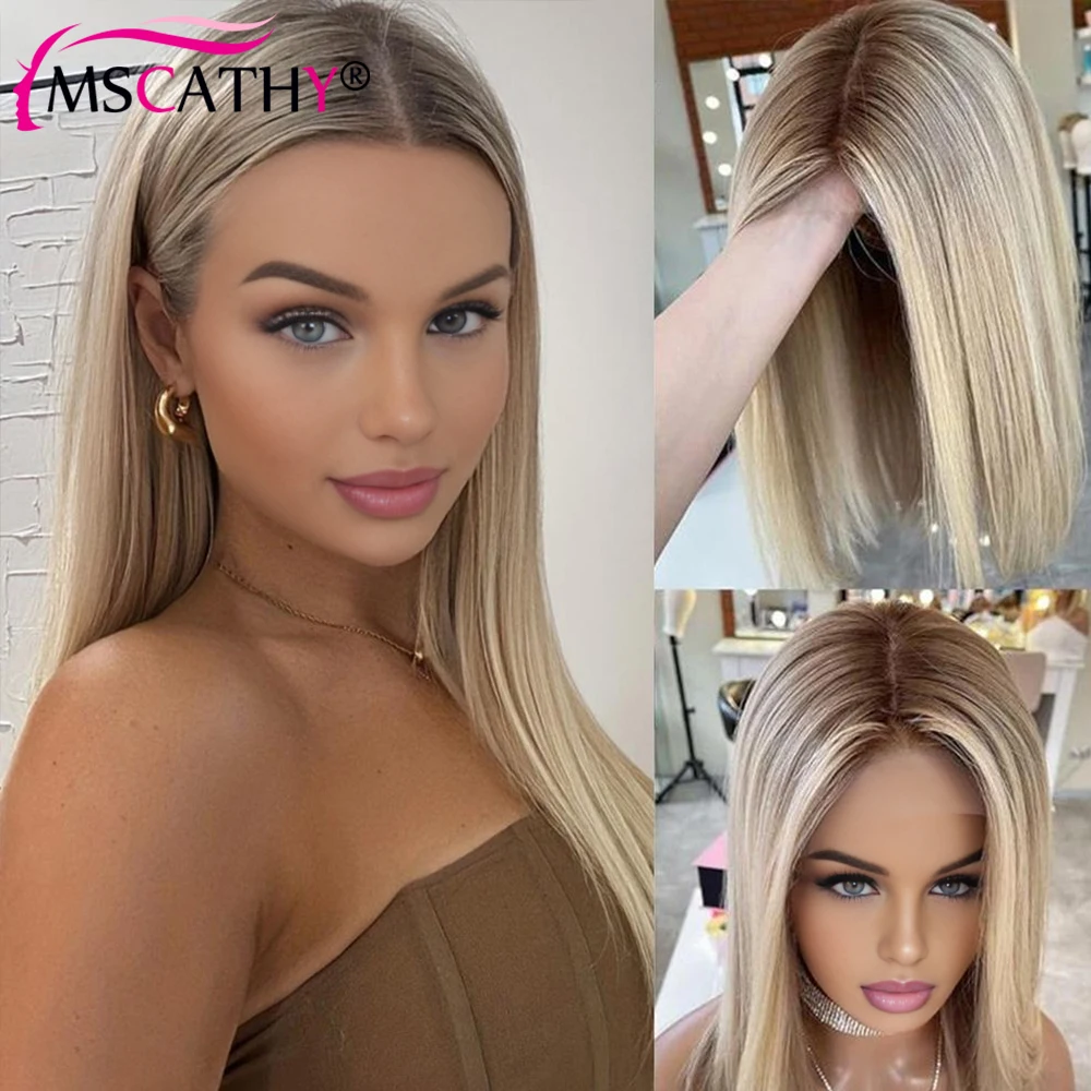 

Frosted Wheat Blonde Straight 13x4x1 UHD Transparent Lace Front Wig 100% Remy Ombre Ash Blonde Pre-Plucked Baby Hair Glueless