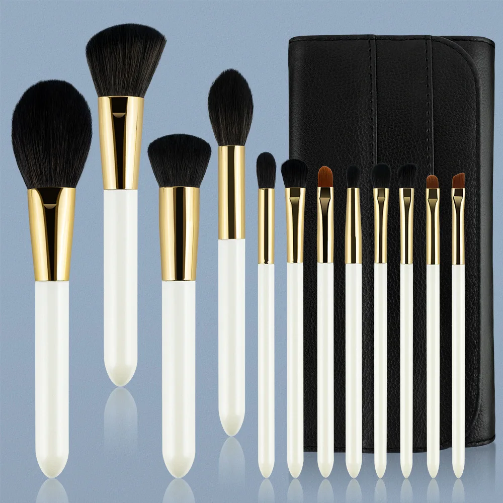 Pearl White 12 makeup brush set Eyeshadow brush foundation brush Lip brush Complete makeup tools PU storage folding bag