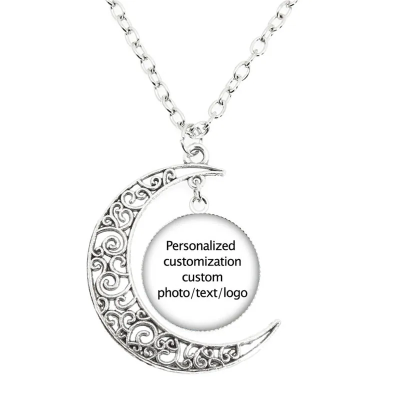 Customized Necklaces Personalized Custom Pendant Moon Necklace Glass Pendants Mum Dad Baby Grandpa Parents Gifts