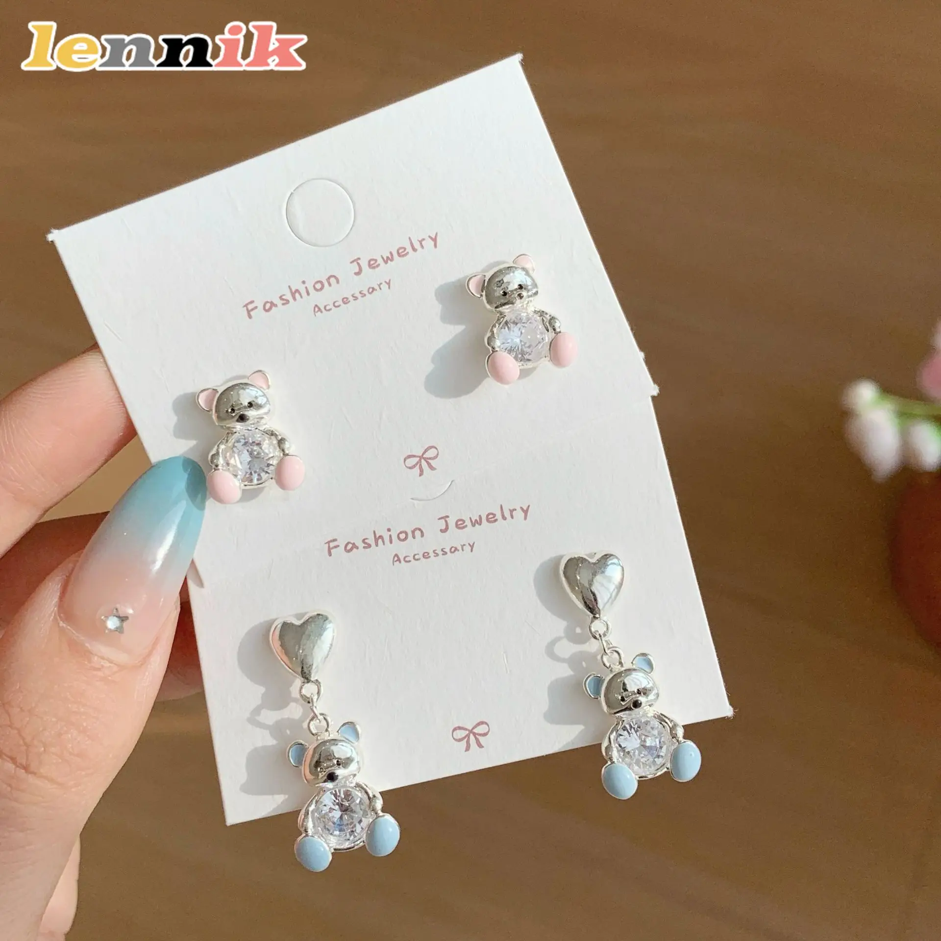 LENNIK Süße Zirkon-Ohrringe, Herz-Bär-Sterlingsilber, süße Damen-3D, täglich/büro, auffällig, perfektes Geschenk, limitiertes Angebot