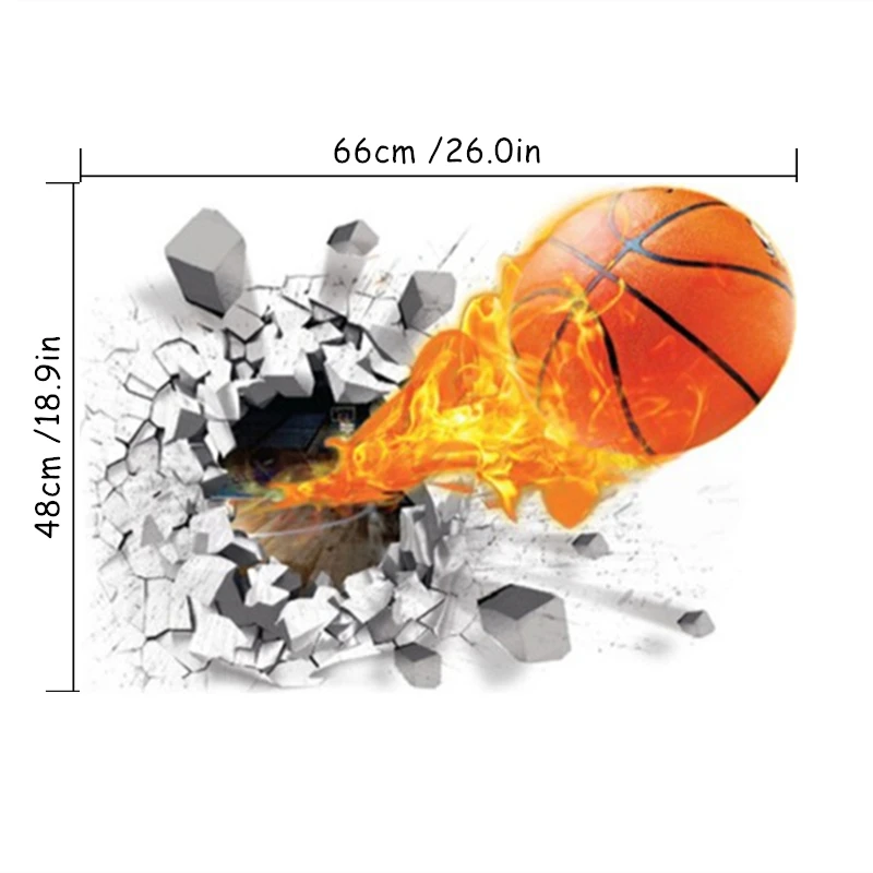ملصقات فينيل فنية لفتحة الحائط المكسورة لكرة السلة ثلاثية الأبعاد لتزيين المنزل لغرفة الأطفال والمدرسة ونادي الشباب ملصق رياضي إبداعي