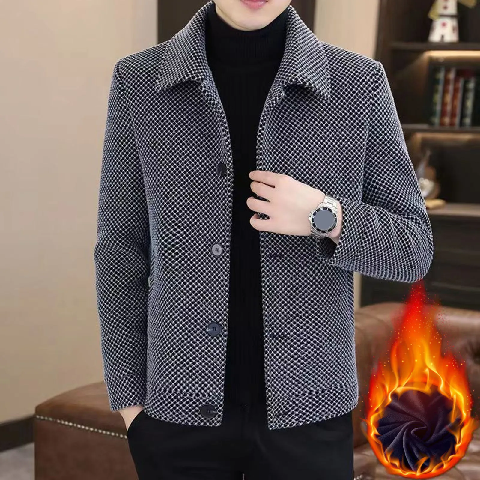 New Fleece-lined Thickened Men's Jacket Autumn/winter Casual Versatile Woolen Slims Smooths Your Silhouette High-end Male Jacket