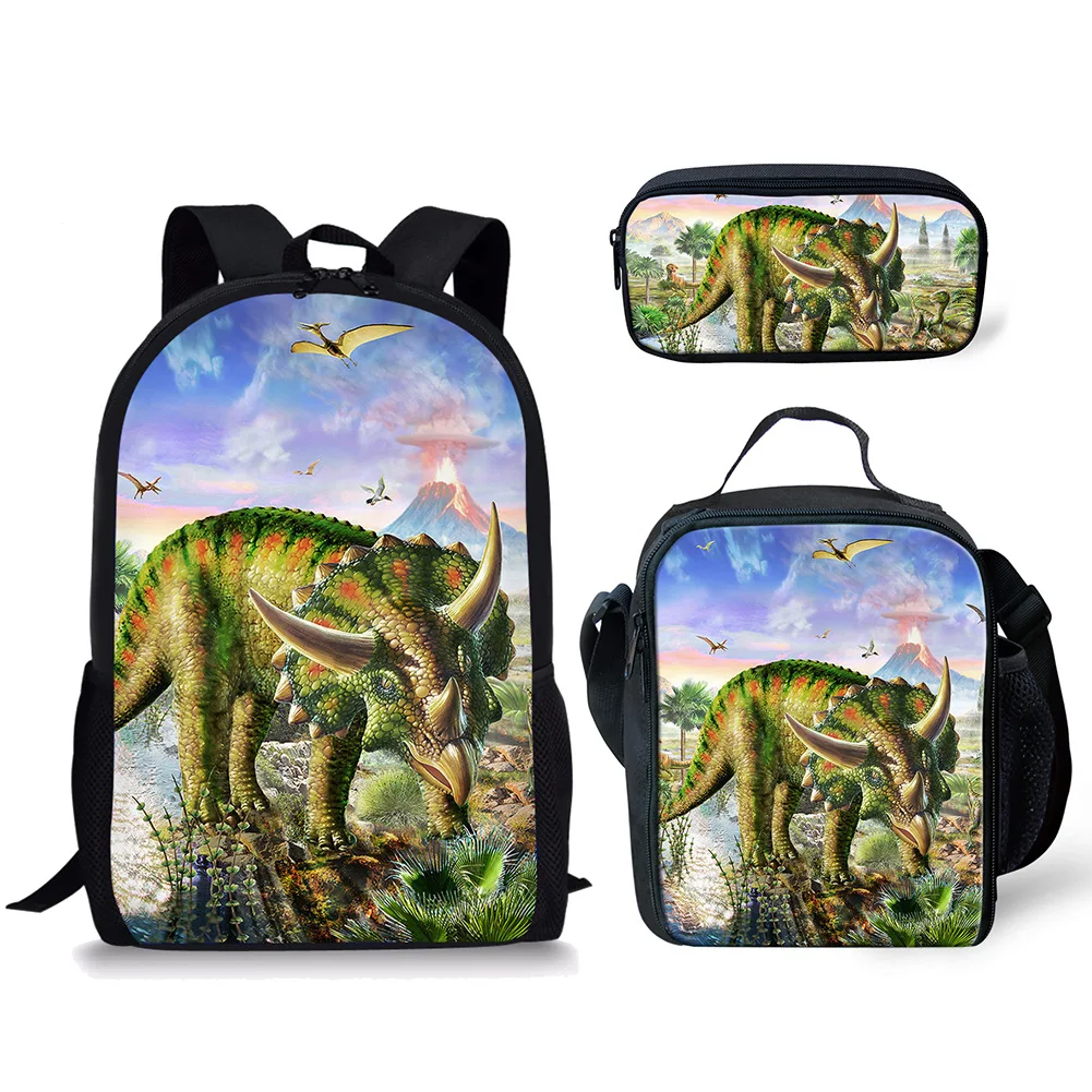 

Dinosaur Stegosaurus 3pcs/Set Backpack for Boys Student School Bag Animal Teenagers 3D Printing Backpacks Lunch Bag Pencil Case