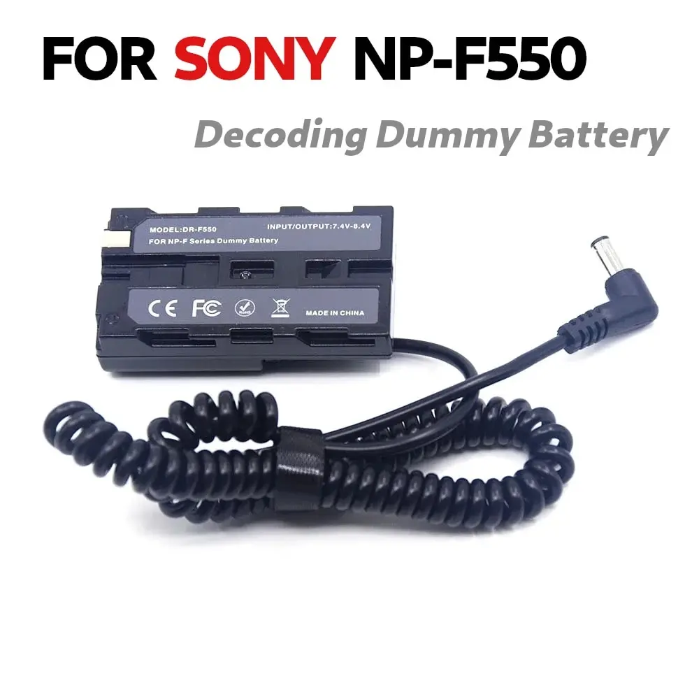 NP-F550 Dummy Battery Adapter, DC PLUG Coiled Cable DR-F550 DC Coupler For Sony PXW-Z150 NEX-FS100 AC-VL1 HXR-NX5 HXR-NX100