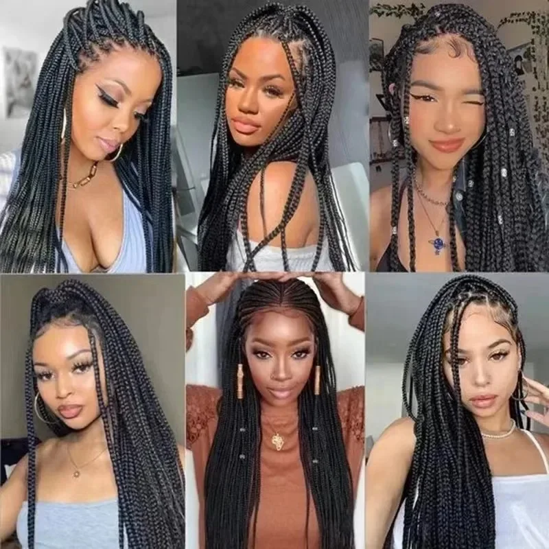 Boho Box Braid Wigs Curly Ends Square Part Braided Lace Front Wigs Pre Plucked with Baby Hair for Women Blonde Box Braided Wig