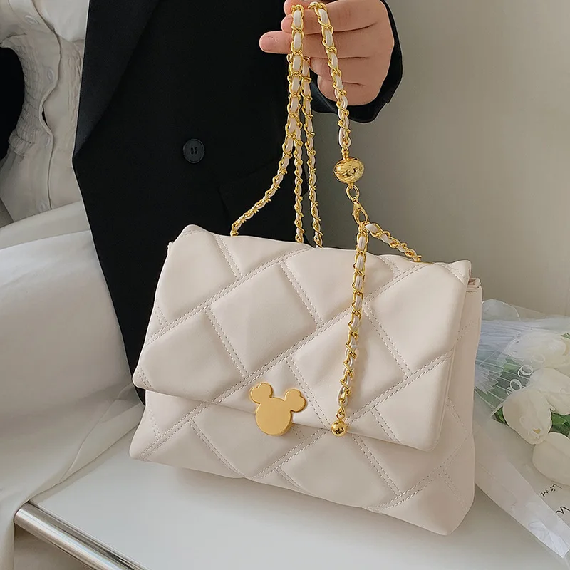 Disney Mickey Mouse Shoulder Bag Large Capacity Underarm Purse Women Fashion PU Leather Handbag for College Girls Daily Use