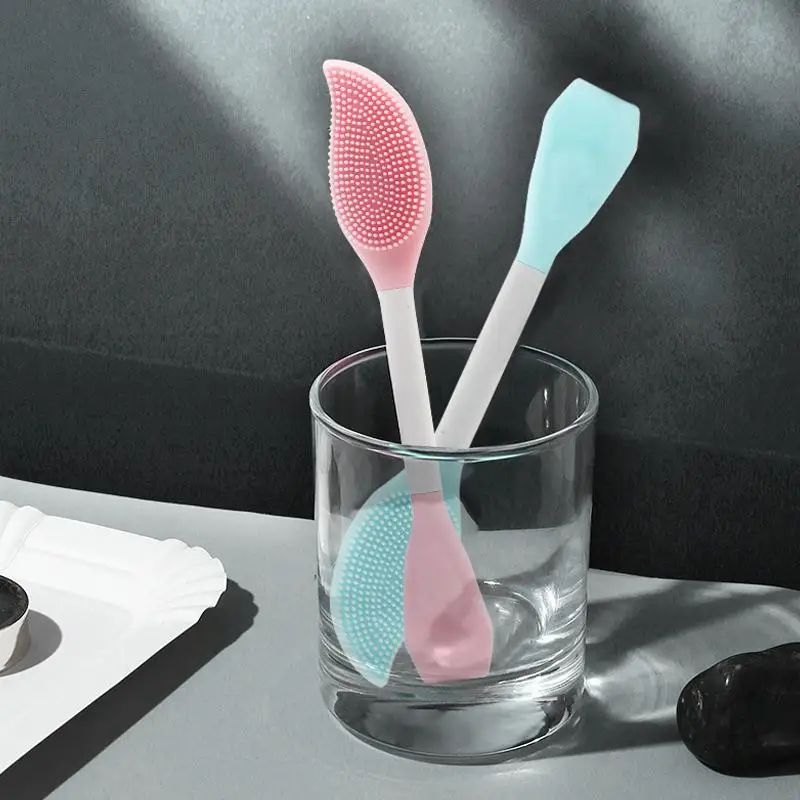 1Pc Double Head Silicone Facial Mask Brush - Spoon Spatula Stirring Stick Women Face Cleansing Care Home Makeup Tool