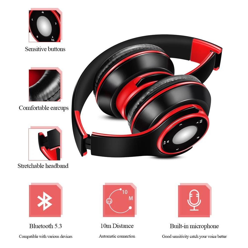 Built-in MP3 Player Sports Headphones Wireless Bluetooth Stero Headset with Microphone Earphone Headphone for Running Gym