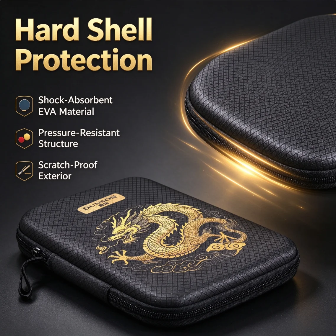 DUNSON EVA Hard Shell Table Tennis Racket Case, Waterproof Ping Pong Paddle Bag, Shockproof Protective Cover for Rackets & Balls