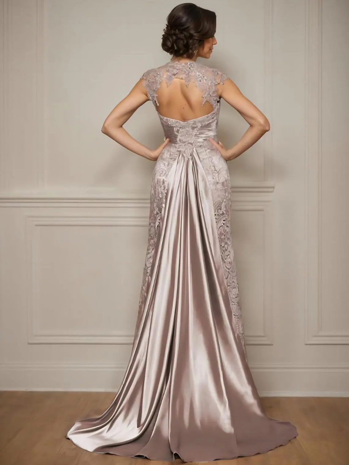 Элегантное свадебное платье трапециевидной формы для гостей, атласное кружево с высоким воротом, иллюзия, рукава, аппликации, торжественное вечернее платье, 2025 год, бесплатно по индивидуальному заказу