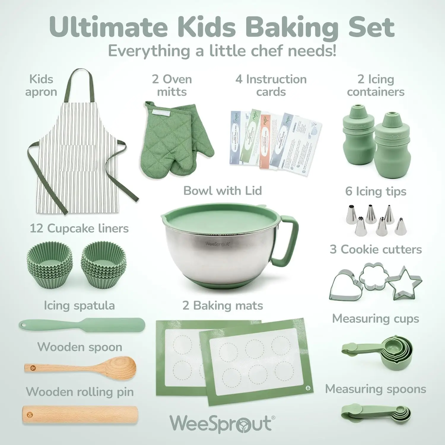 imate Baking Kit For Kids - Kids Baking Set With Child Sized Utensils - Includes Apron, Oven Mitts, Silicone Mats & Liners -