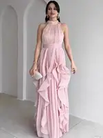 LGRQ Elegant Waist-Cinching Ruffle Hem Long Sleeveless Dress For Women Party Evening Dresses 2026 Summer New Trendy Style