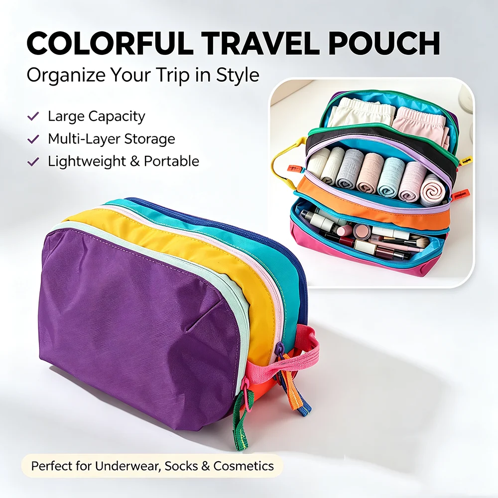 High Quality Portable Cosmetic Bag Multi-Layer Makeup Bag Large Capacity Multi-Functional Underwear Socks Storage Bag Travel