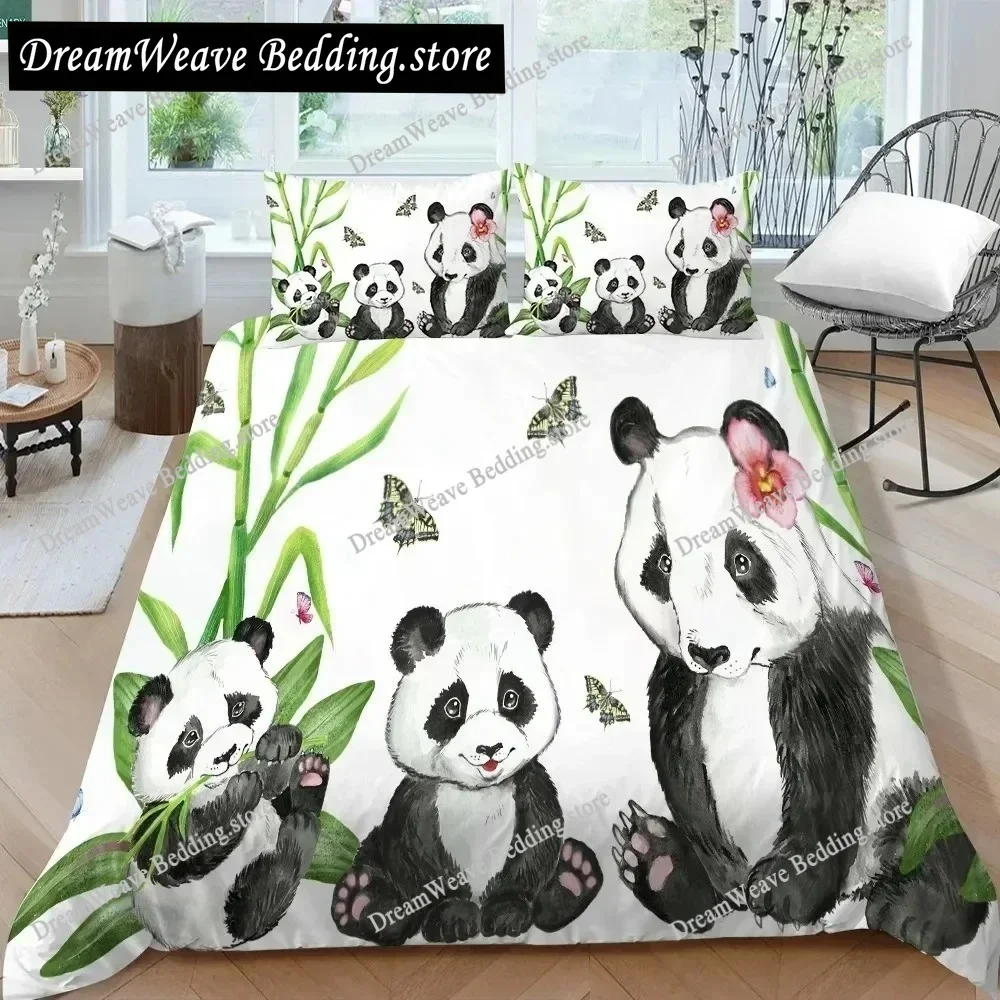 

3D Panda Bedding Set for Boys Girls Cute Cartoon Giant Panda Duvet Cover Set King Queen Size Yellow Soft Polyester Quilt Cover96