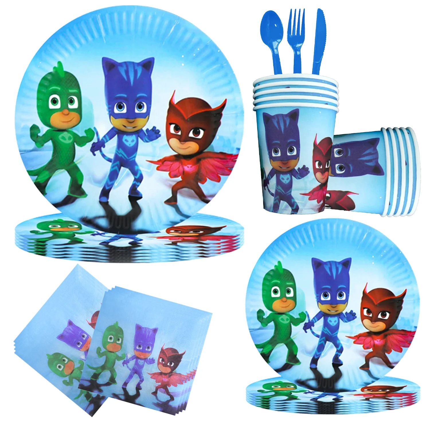 PJ masks születésnapi decoratie PJ masks beállítása Eldobható Edények és evőeszközök Abrosz Autórendszám Átvágás Ballon Baba zuhany gyerekeknek fiúk Avatás Anyagellátás