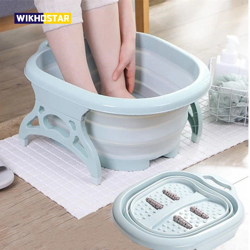 

WIKHOSTAR Foldable Footbath Foaming Massage Bucket Folding Bathtub Household Foot Spa Basin Pedicure Bath Bathtub