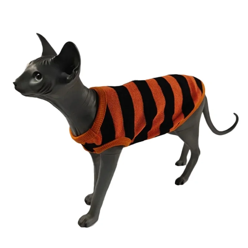 Winter Clothes for Cat, Stripped Cotton 4-legged Coat For Sphnx,, Devon Rex JumpsuitLong sleeves Undershirt for Kittens