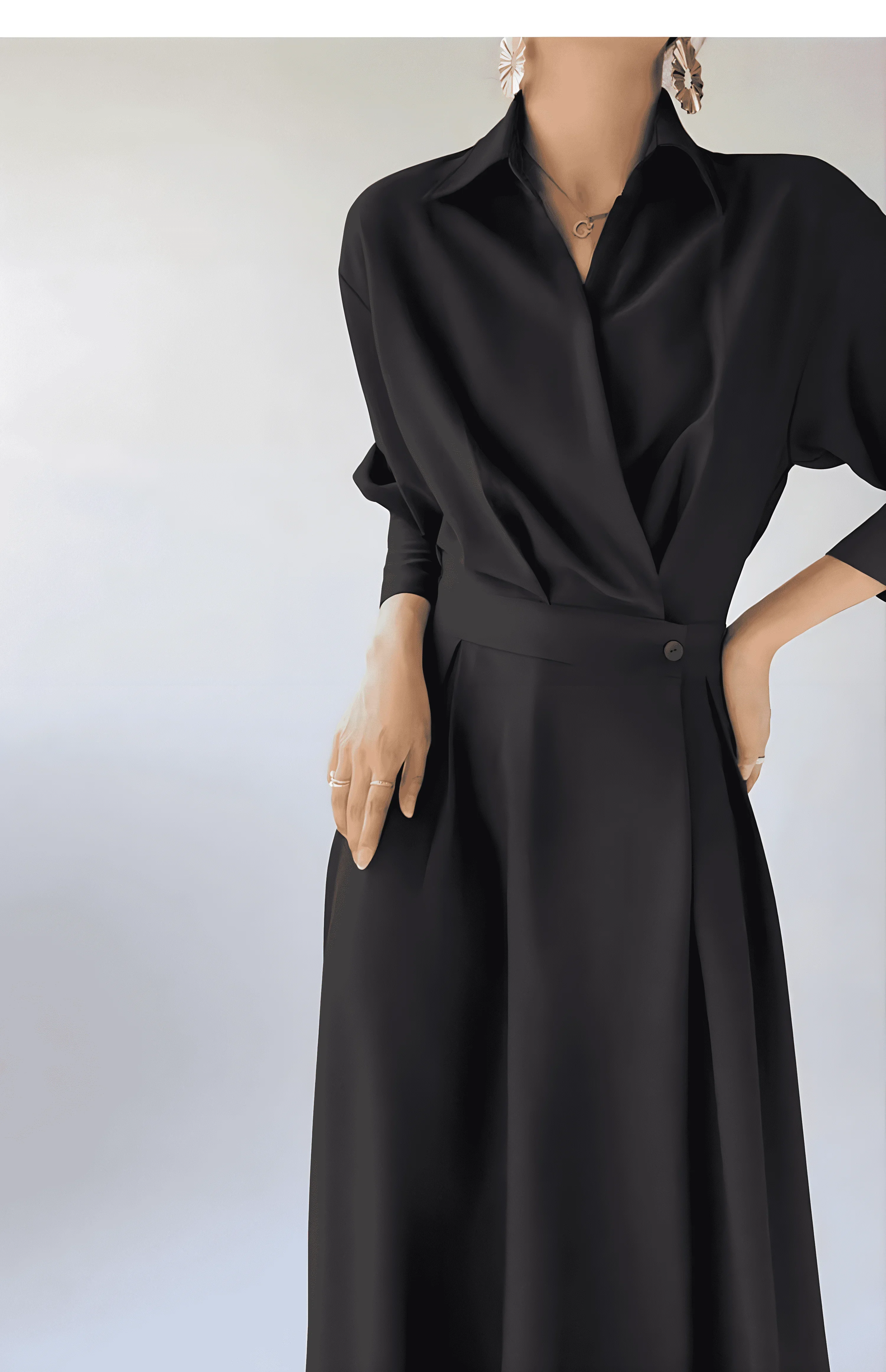 

Spring And Autumn Women's Long-sleeved Lapel Shirt Dress, Stylish Elegant Simple Commuter Korean Long DressLIBIELIY