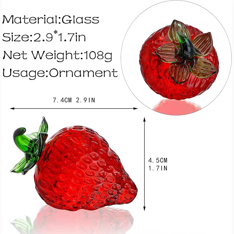 Red Crystal Strawberry Statue Home Party Desktop Decoration Gifts Glass fruit ornament Crystal Paperweight