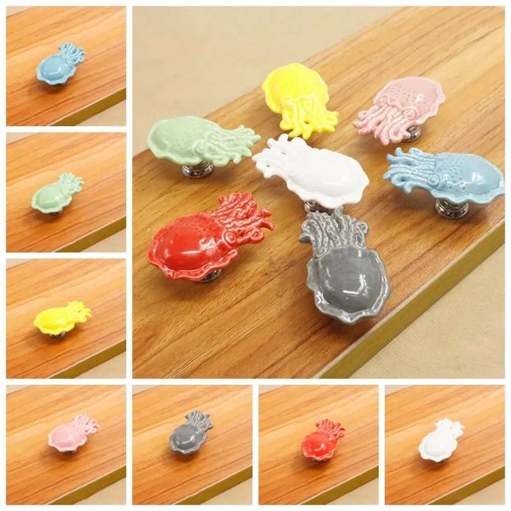 Modern Octopus Ceramic Door Knobs Creative Sea Animal Dresser Pulls Cartoon European Style Colored Single-hole Handle