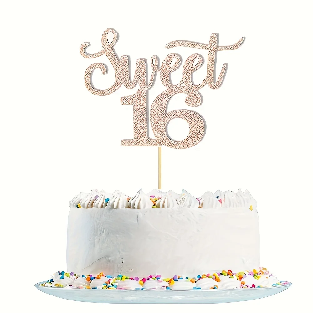 1pc, Rose Golden Paper Sweet 16 Cake Decoration Topper, Used For Cheering And Shining Decoration At 16th Birthday Party view 5