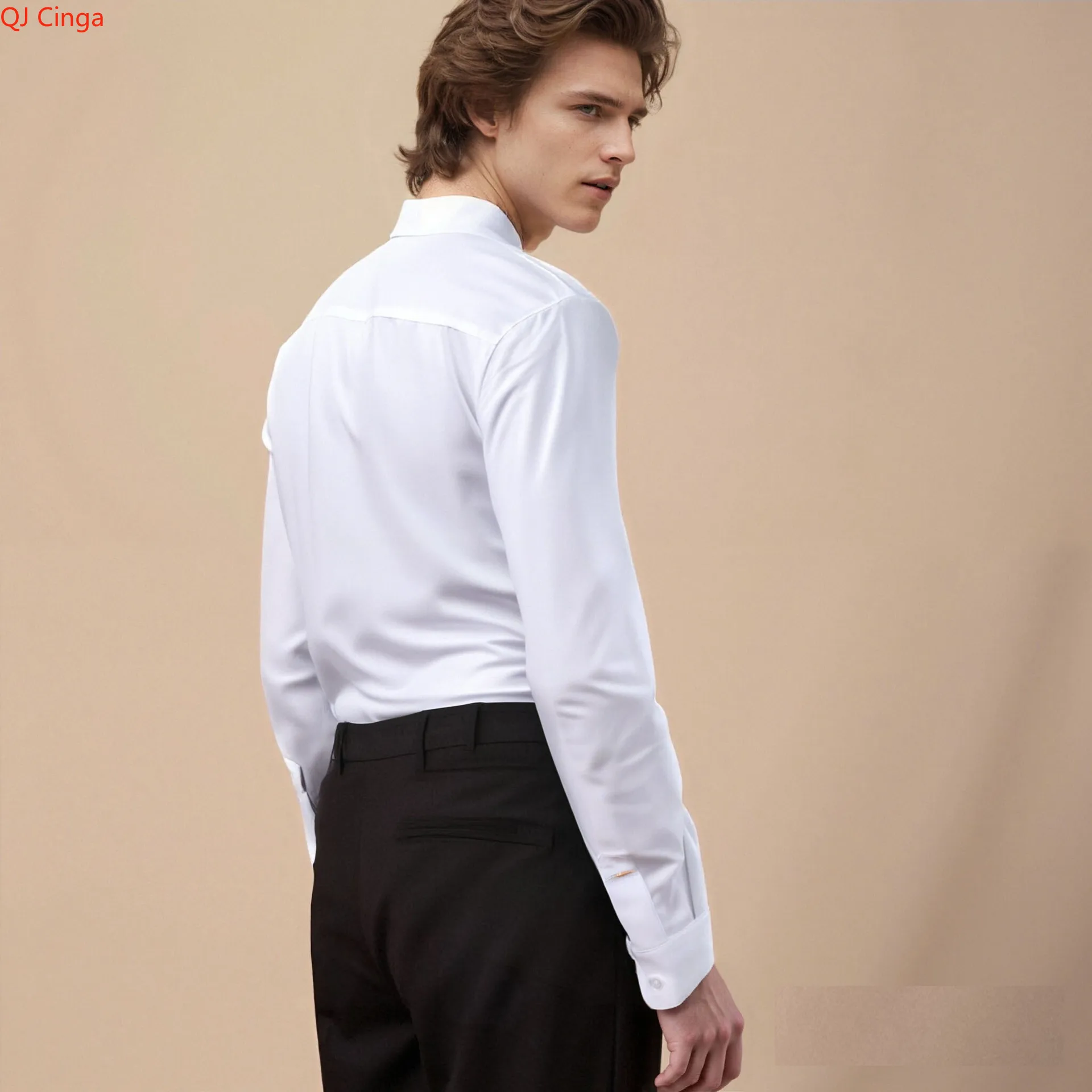 2026 New Men's White Tuxedo Shirt – Long Sleeve Formal Dress Shirt with Pleated Front and Bow Tie, Wedding, Party, Evening Wear