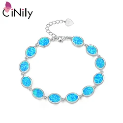 CiNily Created Blue Fire Opal Silver Plated Wholesale Hot Sell Fashion for Women Jewelry Chain Bracelet 8 1/8