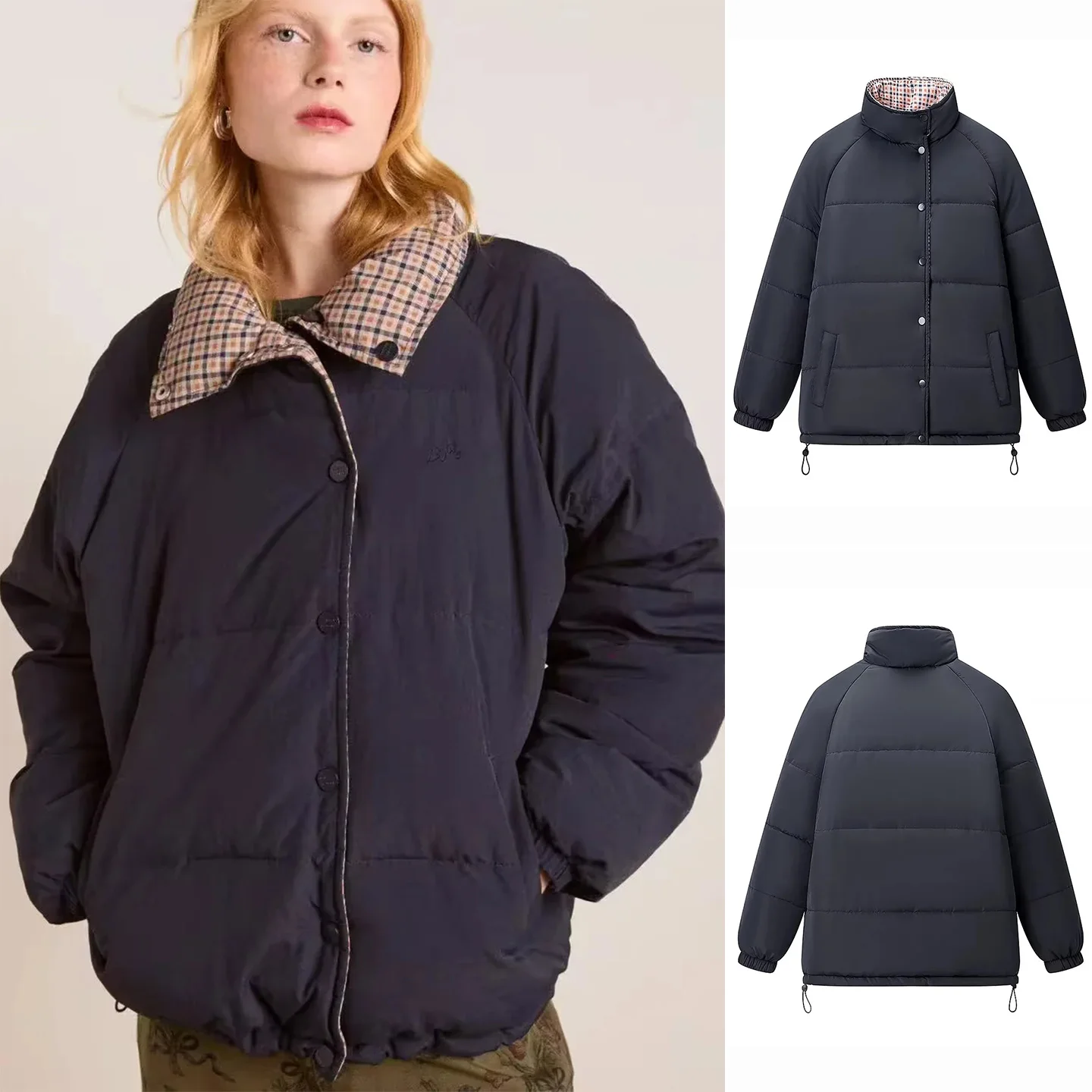 

Winter New Women's Design Collar Long Sve Zipper Sle Cheered Double-Sided Wear ort Cotton Jaet Outerwear