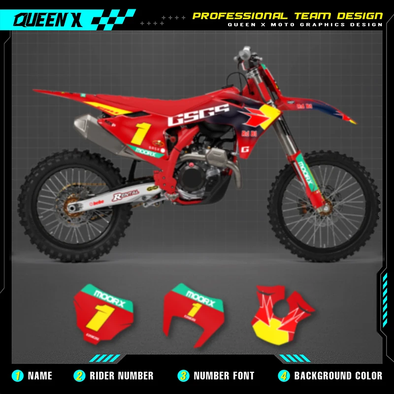 Queen x motor personalizado equipe gráficos fundos decalques para 3m adesivos kit para gás gás 2024 2025 2026 ec mc 008