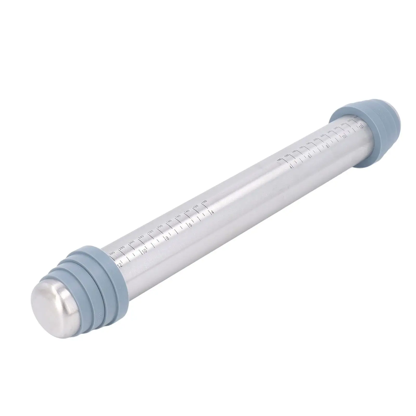 

Stainless Steel Rolling Pin with 4 Silicone Guide Rings Anti-Stick Anti-Slip Kitchen Tool