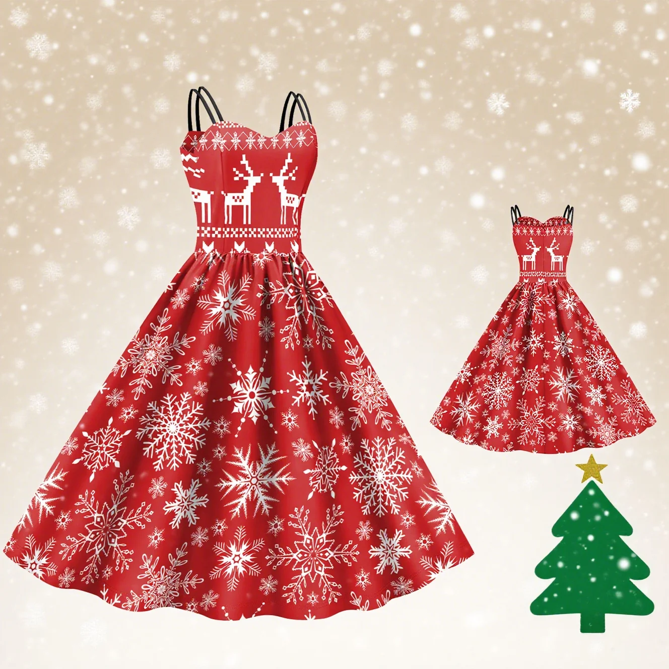 

DRESSES Red Christmas Costumes Holidays Party Rockabilly Dress A-line skirt Vintage Ladies Snowflake print 3D Autumn Festival
