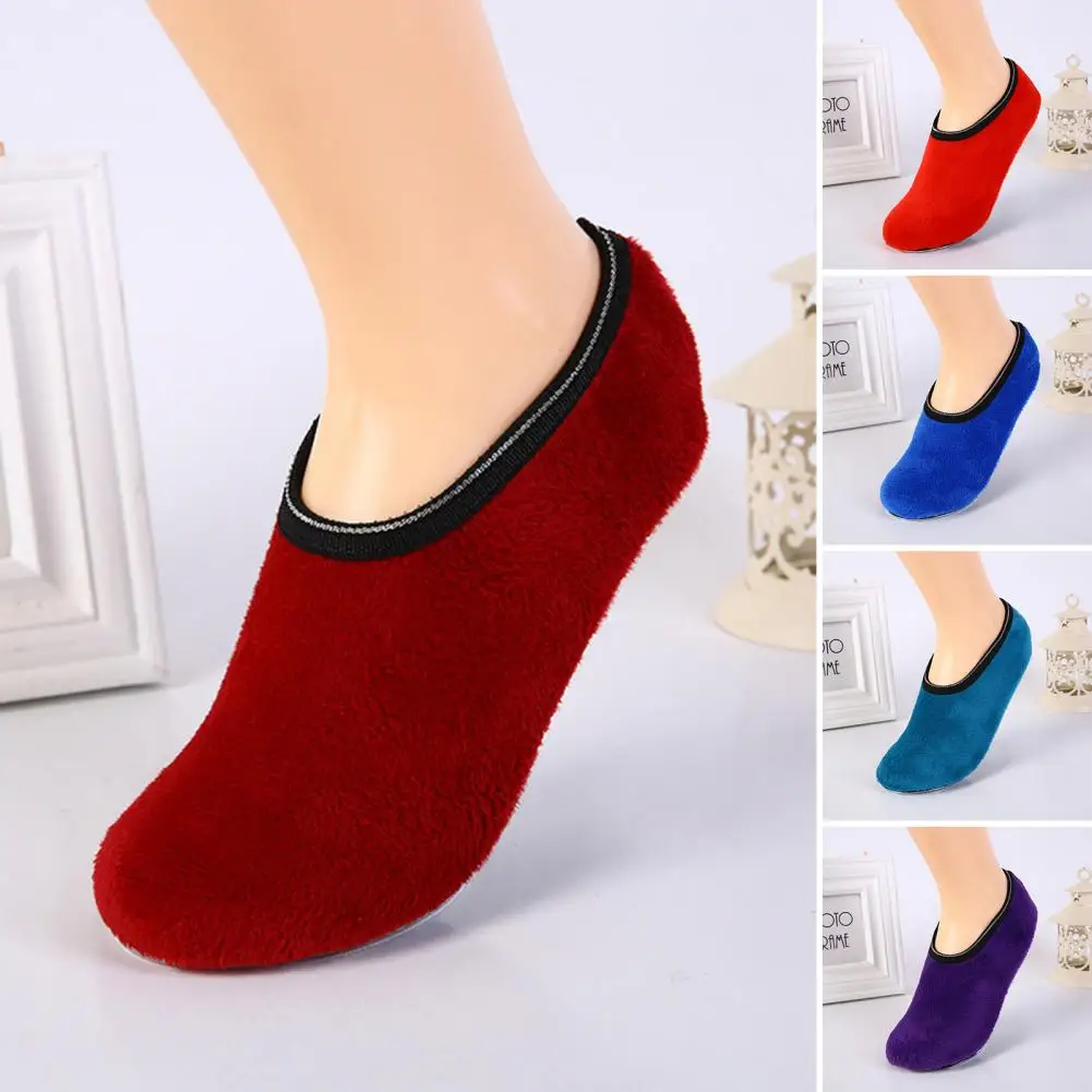 

1 Pair Winter Floor Socks Non-slip Rough Sole Thicken Padded Washable Keep Warm Low Tube Women Socks Home Wear Socks 겨울 양말