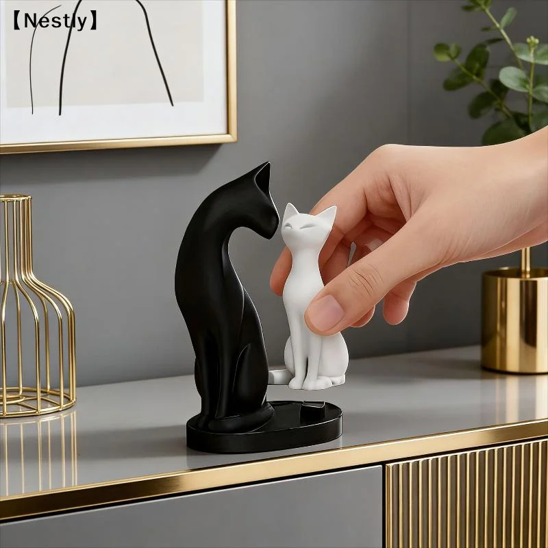 Cat Figurines Simulation Plastic Cat Refrigerator Sticker Material Miniatures Cartoon Car Cat Ornament Kids Toy〔Nest〕