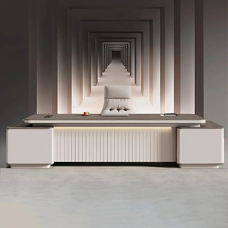 Escritorio de Oficina de Madera, Escritorio Ejecutivo para Recepción y Conferencias, Escritorio de Oficina con Almacenamiento, Mueble de Oficina Estético, Muebles para el Hogar
