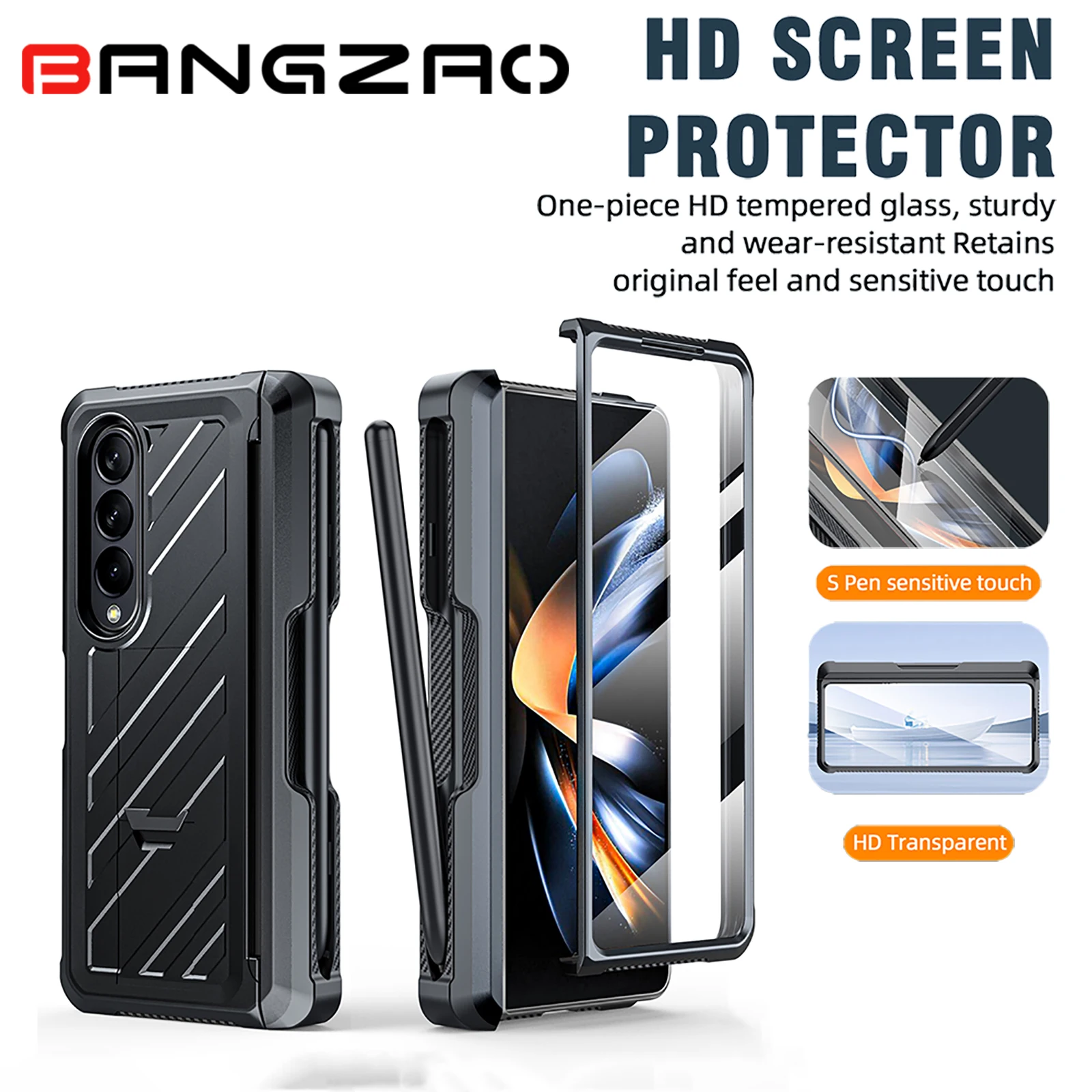 Luxurious Full Coverage HD Film Military Grade Anti-Drop Phone Case Hinge Protector with Pen Slot For Samsung Galaxy Z Fold 4