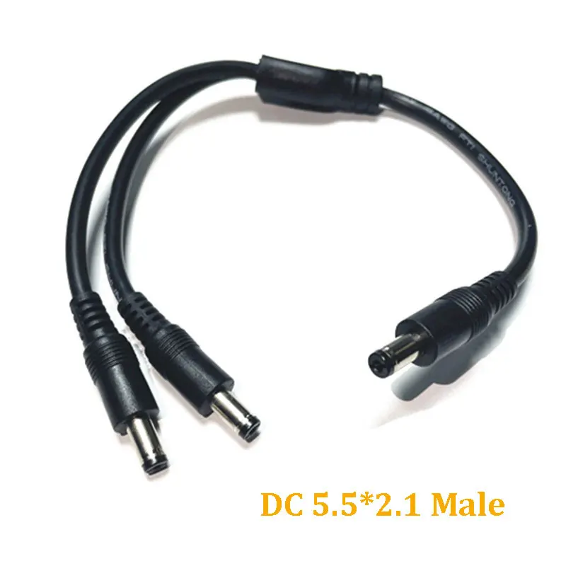 

10A 19V 24V 12V 2 Way DC 1 Male to 2 Male Female Splitter Connector Power Supply Adapter Extension Cable 5.5x2.1mm Male Plug