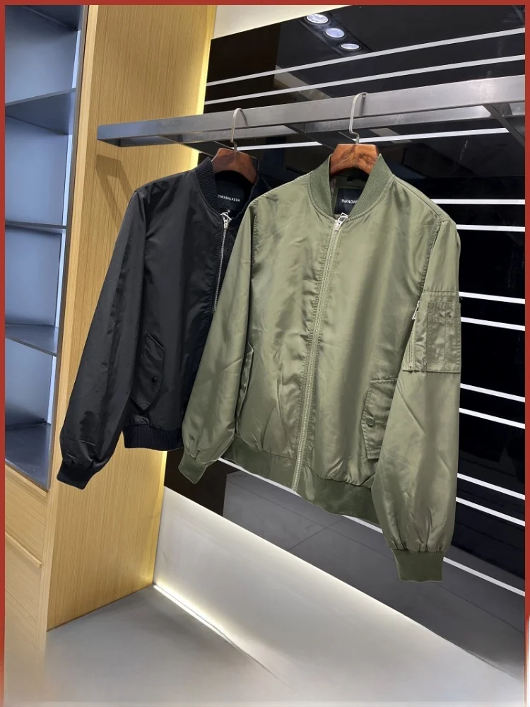 

Classic Hard Man Sle Windproof Water-resistant Outdoor Casual Flight Jaet Men's Baseball Collar Coat Trendy Zipper Closure