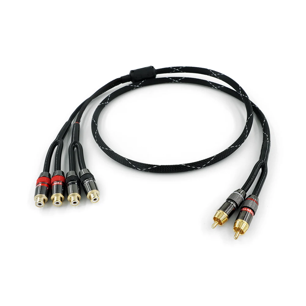 RCA Plug Splitter Stereo Audio Video Cable 2 Male to 4 feMale Dual Speaker Y Adapter Connector Extension Cord 1 Input 2 Output