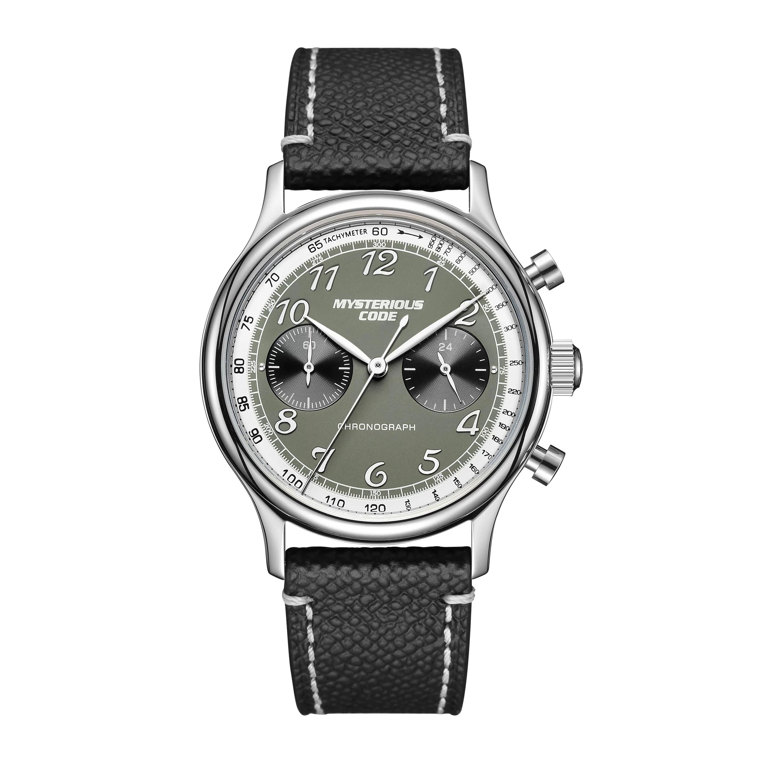 VK64 Vintage Chronograph Men Watch Retro Pilot Quartz Wristwatch Military Green Smoky Gray Dial Business Casual Gift for Him