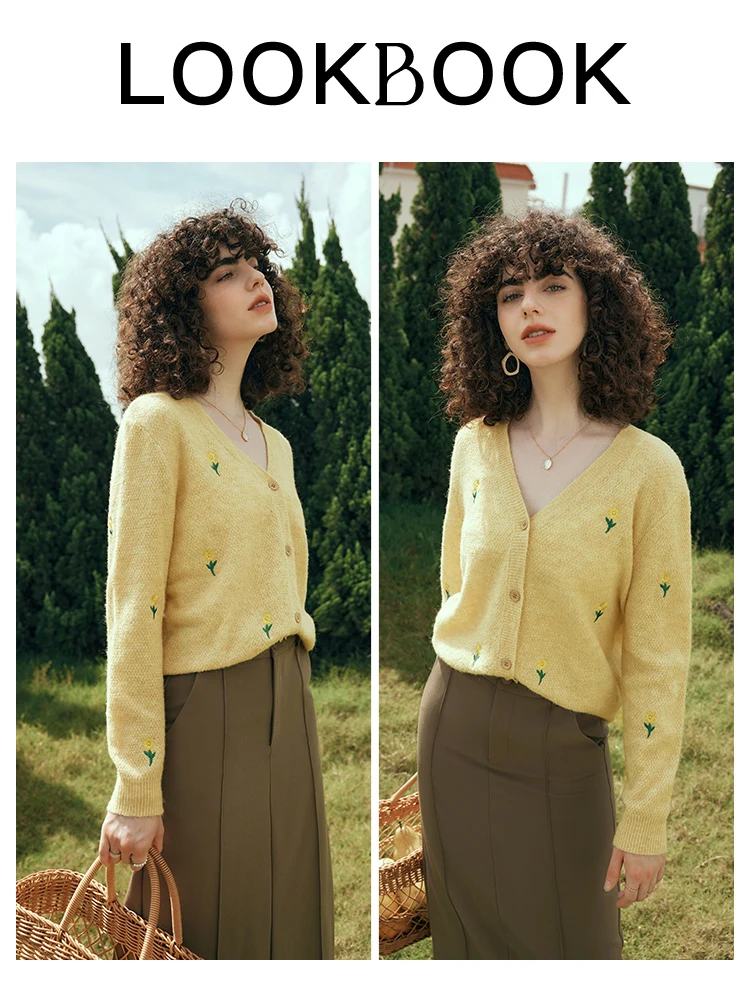 

OLrain French Cozy Style Knitted Cardigan Woman 2025 Autumn Embroidered Floral Sweater Jacket Casual Simple Knit Top VP56DM86230