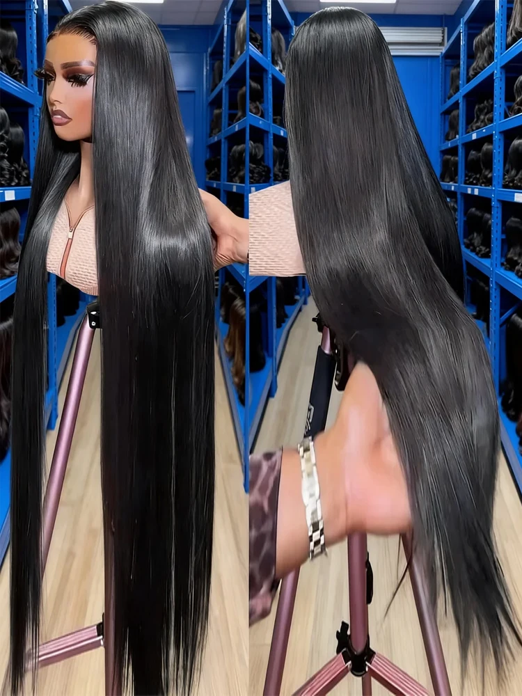 Peruvian 13x4 13x6 Hd Bone Straight Transparent Lace Front Wig Human Hair 40 42 Inch 300 Density Silky Straight HD Lace Frontal Wig Pre Plucked Hairline Smooth Silky Long Straight Glueless Full Lace Front Human Hair Wigs For Women