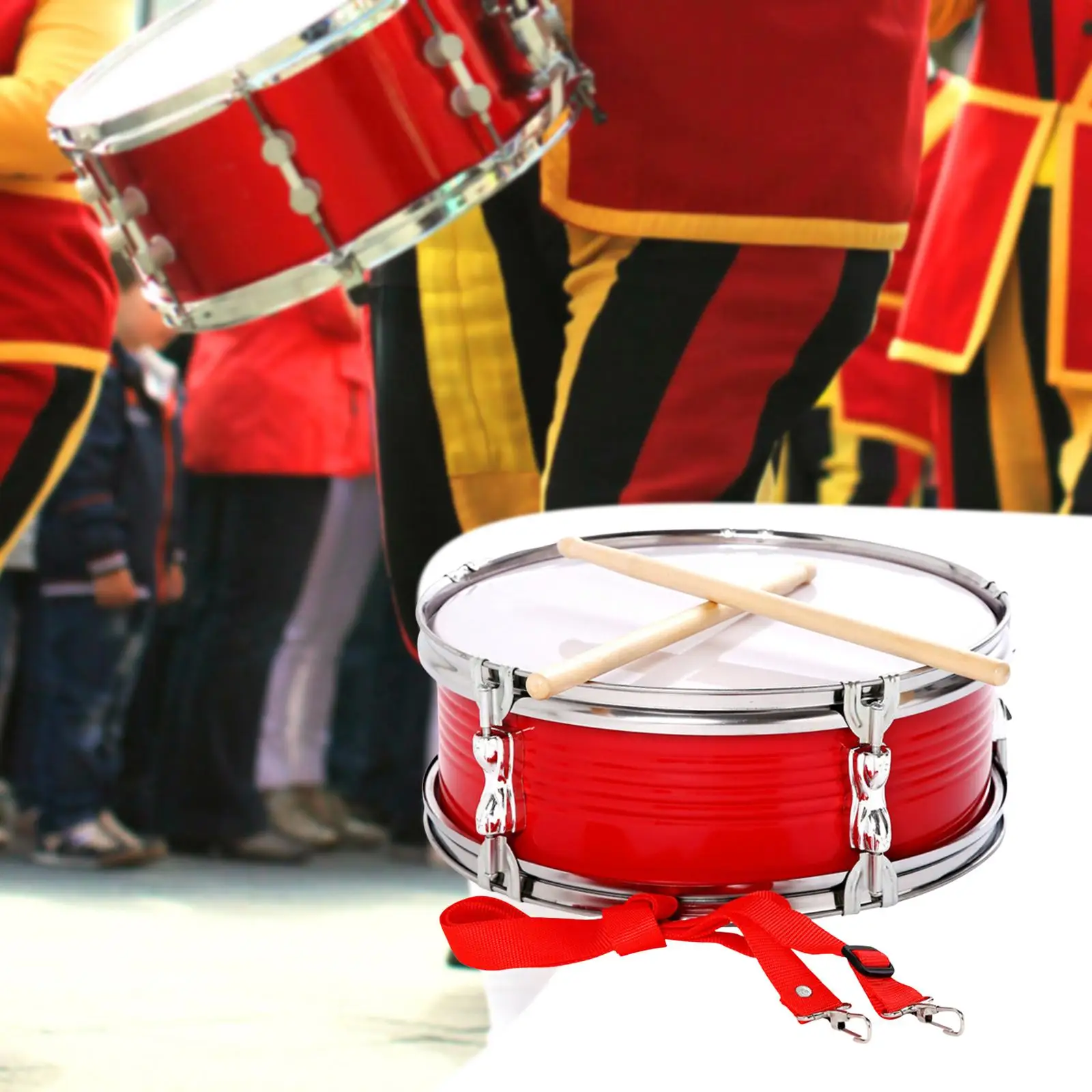 13 بوصة كمين طبل الموسيقى طبل آلة موسيقية خفيفة الوزن مع أفخاذ وحزام لفريق المراهقين الأطفال بنين بنات أحمر #4