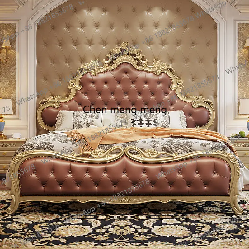 

French solid wood bed double European high-end atmospheric leather soft bag American wedding bed